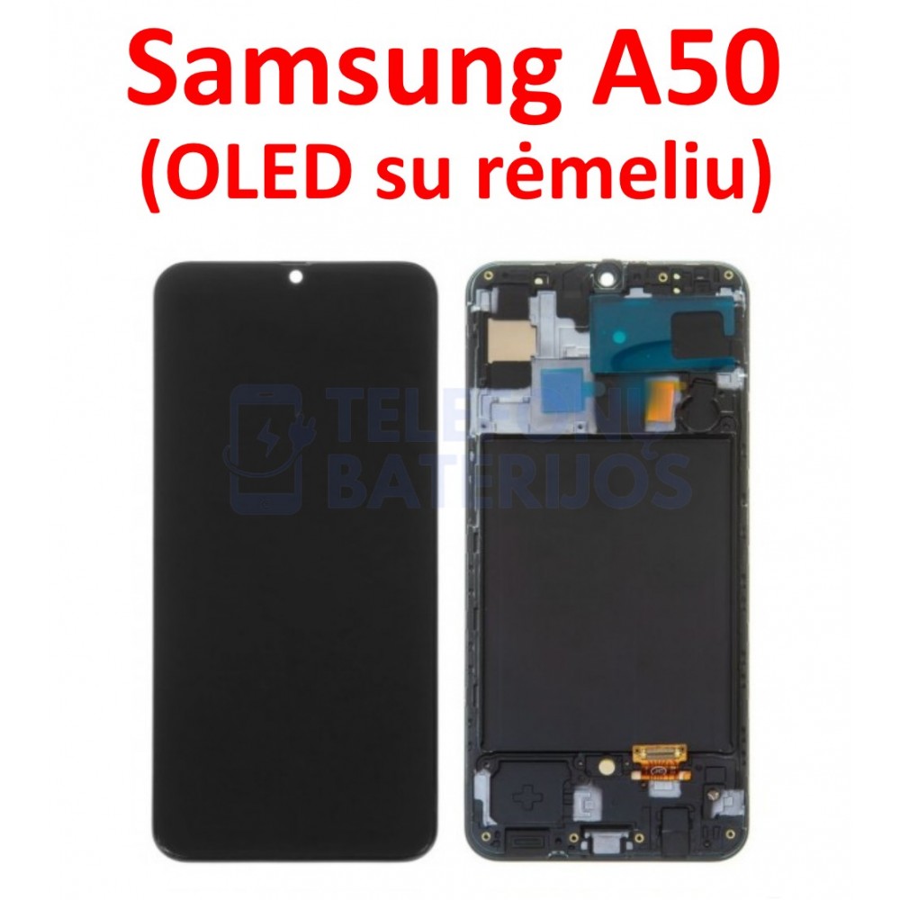 Samsung A50 ekranas (OLED) su rėmeliu