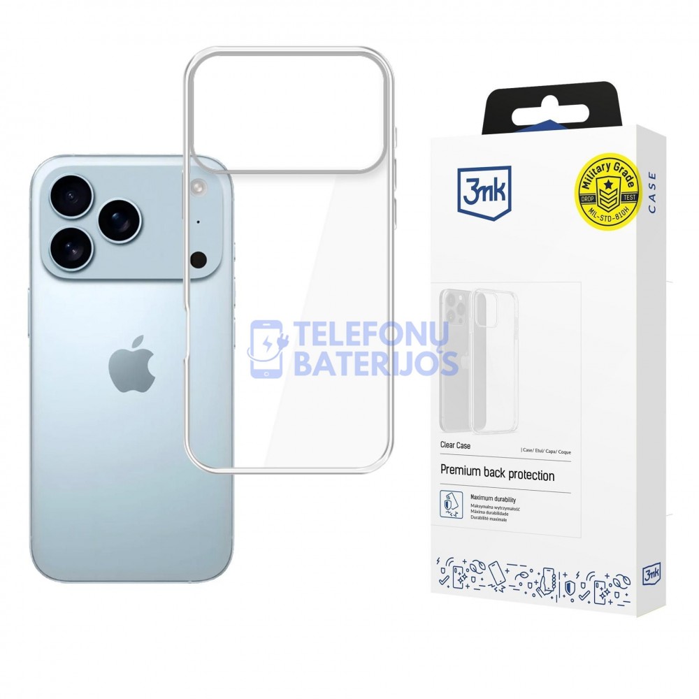 iPhone 17 Pro Max dėklas 3mk Clear Case