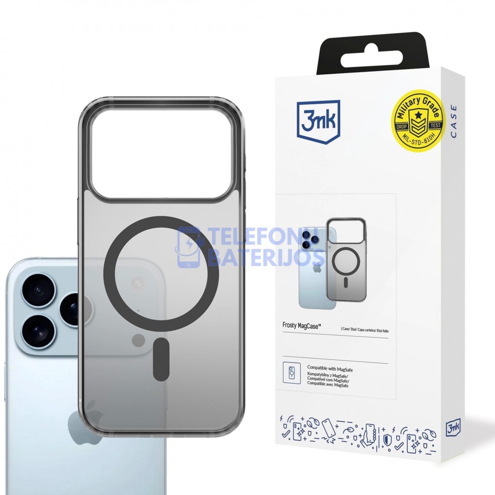 iPhone 17 Pro dėklas 3mk Frosty MagCase juodas
