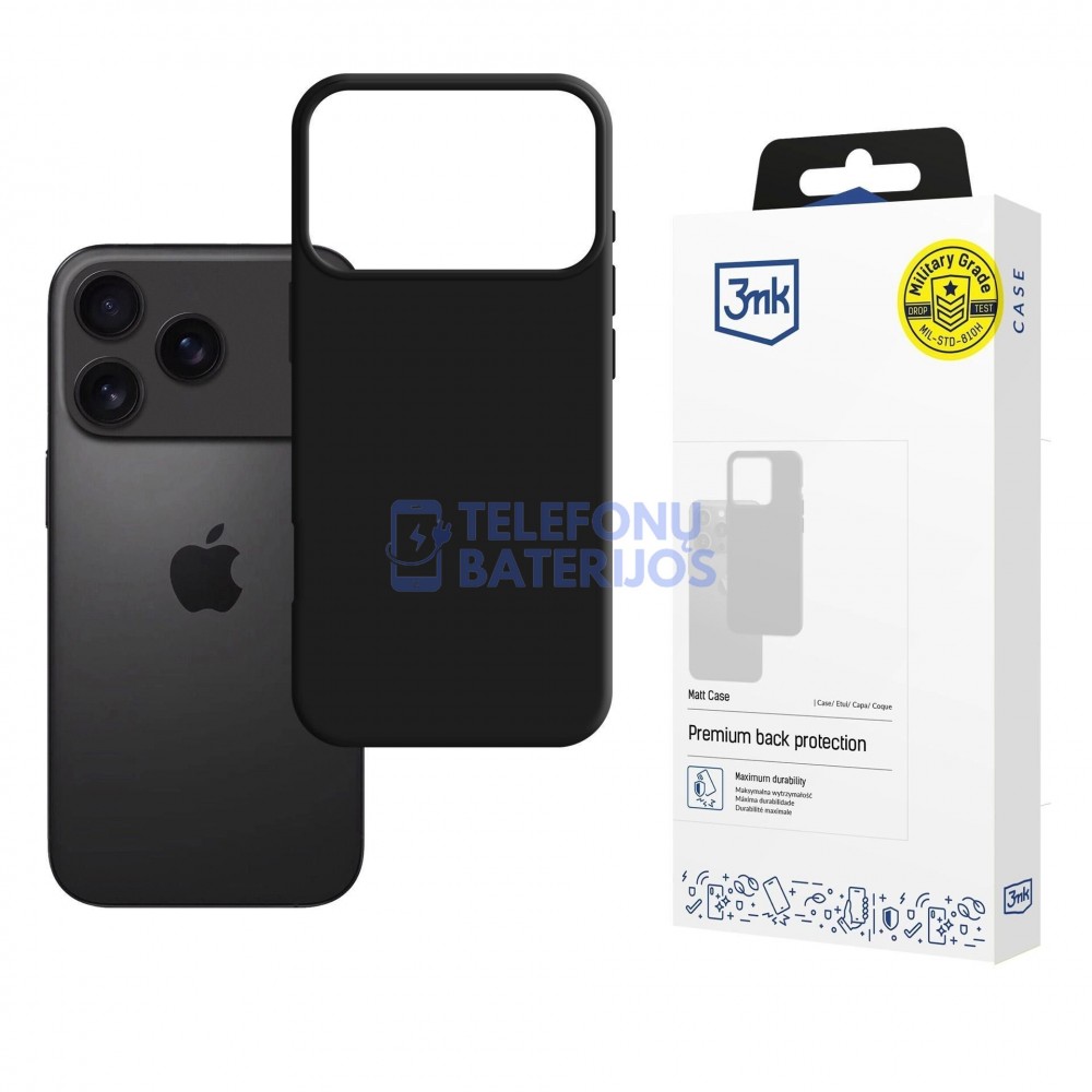 iPhone 17 Pro Max dėklas 3mk Matt Case juodas
