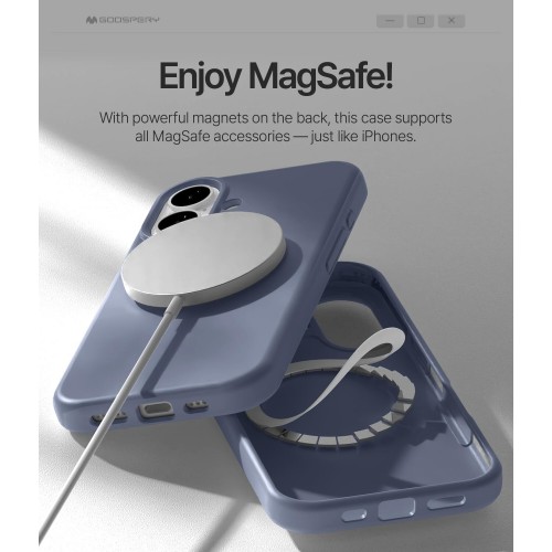 iPhone 17 dėklas Mercury Pure MagSafe Silicon Case levandos pilka