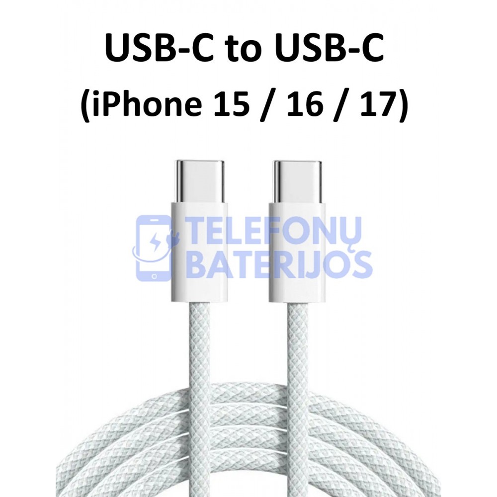 USB-C to USB-C laidas  iPhone 15, 16, 17 (2m)